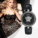 Buy Shop Versace Palazzo Empire Black Dial Black Leather Strap Watch for Women - VCO060017 USA Online