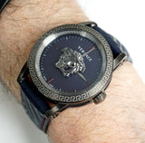 Buy Shop Versace Palazzo Empire Blue Dial Blue Leather Strap Watch for Men - VERD00118 USA Online