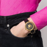Buy Shop Versace Palazzo Empire Greca Black Dial Black Leather Strap Watch for Women - VEDV00119 USA Online