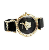 Buy Shop Versace Palazzo Empire Greca Black Dial Black Leather Strap Watch for Women - VEDV00119 USA Online