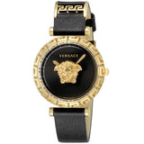 Buy Shop Versace Palazzo Empire Greca Black Dial Black Leather Strap Watch for Women - VEDV00119 USA Online