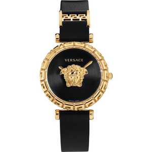 Buy Shop Versace Palazzo Empire Greca Black Dial Black Leather Strap Watch for Women - VEDV00119 USA Online