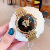 Buy Shop Versace Palazzo Empire Greca Black Dial Gold Mesh Bracelet Watch for Women - VEDV00519 USA Online