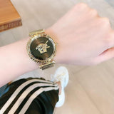 Buy Shop Versace Palazzo Empire Greca Black Dial Gold Mesh Bracelet Watch for Women - VEDV00519 USA Online