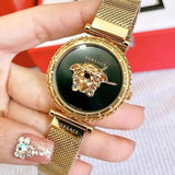 Buy Shop Versace Palazzo Empire Greca Black Dial Gold Mesh Bracelet Watch for Women - VEDV00519 USA Online
