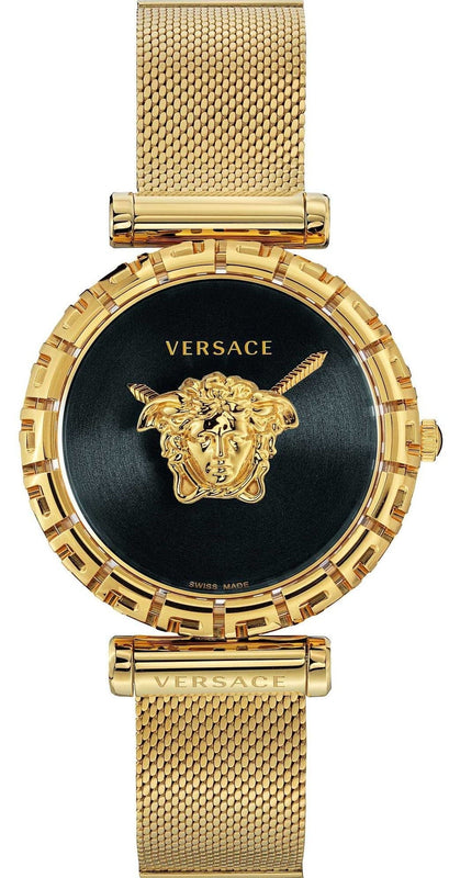 Buy Shop Versace Palazzo Empire Greca Black Dial Gold Mesh Bracelet Watch for Women - VEDV00519 USA Online