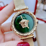 Buy Shop Versace Palazzo Empire Greca Green Dial Gold Mesh Bracelet Watch for Women - VEDV00819 USA Online