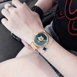 Buy Shop Versace Palazzo Empire Greca Green Dial Gold Mesh Bracelet Watch for Women - VEDV00819 USA Online