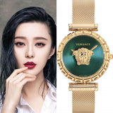 Buy Shop Versace Palazzo Empire Greca Green Dial Gold Mesh Bracelet Watch for Women - VEDV00819 USA Online