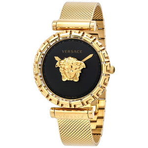 Buy Shop Versace Palazzo Empire Greca Black Dial Gold Mesh Bracelet Watch for Women - VEDV00519 USA Online