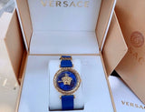 Buy Shop Versace Palazzo Empire Greca Quartz Blue Dial Blue Leather Strap Watch for Women - VEDV00219 USA Online