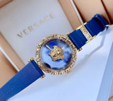 Buy Shop Versace Palazzo Empire Greca Quartz Blue Dial Blue Leather Strap Watch for Women - VEDV00219 USA Online