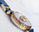 Buy Shop Versace Palazzo Empire Greca Quartz Blue Dial Blue Leather Strap Watch for Women - VEDV00219 USA Online
