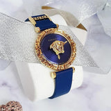 Buy Shop Versace Palazzo Empire Greca Quartz Blue Dial Blue Leather Strap Watch for Women - VEDV00219 USA Online