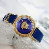 Buy Shop Versace Palazzo Empire Greca Quartz Blue Dial Blue Leather Strap Watch for Women - VEDV00219 USA Online