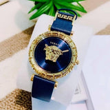 Buy Shop Versace Palazzo Empire Greca Quartz Blue Dial Blue Leather Strap Watch for Women - VEDV00219 USA Online