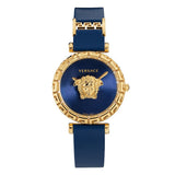 Buy Shop Versace Palazzo Empire Greca Quartz Blue Dial Blue Leather Strap Watch for Women - VEDV00219 USA Online