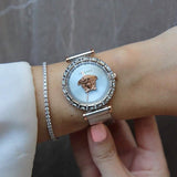 Buy Shop Versace Palazzo Empire Silver Dial Silver Mesh Bracelet Watch for Women - VEDV00419 USA Online
