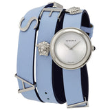 Buy Shop Versace V Flare Silver Dial Blue Leather Strap Watch for Women - VEBN00118 USA Online