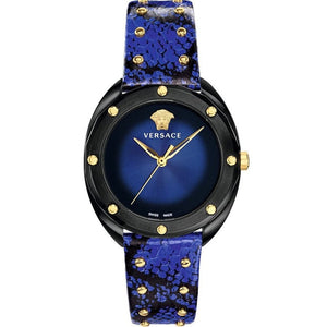 Buy Shop Versace Shadov Quartz Black Dial Blue Leather Strap Watch for Men - VEBM00418 USA Online