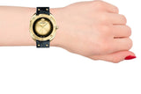 Buy Shop Versace Shadov Quartz Gold Dial Black Leather Strap Watch for Women - VEBM00318 USA Online