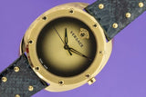 Buy Shop Versace Shadov Quartz Gold Dial Black Leather Strap Watch for Women - VEBM00318 USA Online