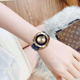 Buy Shop Versace Shadov Quartz Gold Dial Black Leather Strap Watch for Women - VEBM00318 USA Online