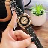 Buy Shop Versace Shadov Quartz Gold Dial Black Leather Strap Watch for Women - VEBM00318 USA Online