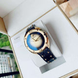 Buy Shop Versace Shadov Quartz Gold Dial Black Leather Strap Watch for Women - VEBM00318 USA Online
