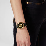 Buy Shop Versace Shadov Quartz Gold Dial Black Leather Strap Watch for Women - VEBM00318 USA Online