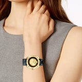 Buy Shop Versace Shadov Quartz Gold Dial Black Leather Strap Watch for Women - VEBM00318 USA Online