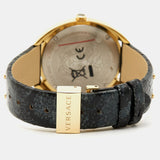 Buy Shop Versace Shadov Quartz Gold Dial Black Leather Strap Watch for Women - VEBM00318 USA Online