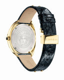 Buy Shop Versace Shadov Quartz Gold Dial Black Leather Strap Watch for Women - VEBM00318 USA Online
