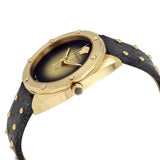 Buy Shop Versace Shadov Quartz Gold Dial Black Leather Strap Watch for Women - VEBM00318 USA Online