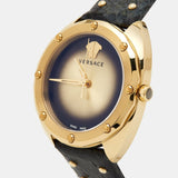 Buy Shop Versace Shadov Quartz Gold Dial Black Leather Strap Watch for Women - VEBM00318 USA Online