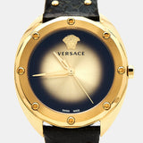 Buy Shop Versace Shadov Quartz Gold Dial Black Leather Strap Watch for Women - VEBM00318 USA Online