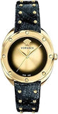 Buy Shop Versace Shadov Quartz Gold Dial Black Leather Strap Watch for Women - VEBM00318 USA Online
