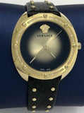 Buy Shop Versace Shadov Quartz Gold Dial Black Leather Strap Watch for Women - VEBM01118 USA Online