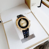 Buy Shop Versace Shadov Quartz Gold Dial Black Leather Strap Watch for Women - VEBM01118 USA Online