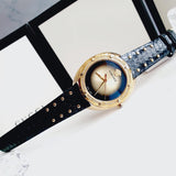 Buy Shop Versace Shadov Quartz Gold Dial Black Leather Strap Watch for Women - VEBM01118 USA Online