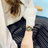 Buy Shop Versace Shadov Quartz Gold Dial Black Leather Strap Watch for Women - VEBM01118 USA Online