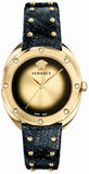 Buy Shop Versace Shadov Quartz Gold Dial Black Leather Strap Watch for Women - VEBM01118 USA Online