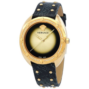 Buy Shop Versace Shadov Quartz Gold Dial Black Leather Strap Watch for Women - VEBM01118 USA Online