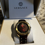Buy Shop Versace Shadov Quartz Red Dial Red Leather Strap Watch for Women - VEBM00918 USA Online