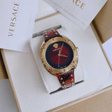 Buy Shop Versace Shadov Quartz Red Dial Red Leather Strap Watch for Women - VEBM00918 USA Online
