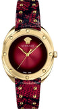 Buy Shop Versace Shadov Quartz Red Dial Red Leather Strap Watch for Women - VEBM00918 USA Online