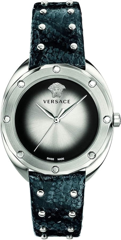 Buy Shop Versace Shadov Quartz Silver Dial Black Snake Leather Strap Watch for Women - VEBM00118 USA Online