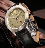 Buy Shop Versace Univers Beige Dial Black Leather Strap Watch for Men - VEBK00218 USA Online
