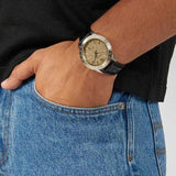 Buy Shop Versace Univers Beige Dial Black Leather Strap Watch for Men - VEBK00218 USA Online