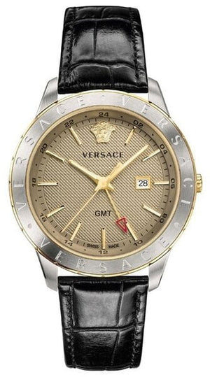 Buy Shop Versace Univers Beige Dial Black Leather Strap Watch for Men - VEBK00218 USA Online